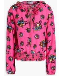 RED Valentino - Ruffle-trimmed Floral-print Silk Crepe De Chine Blouse - Lyst