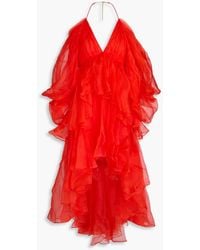 Zimmermann - Neckholder-midikleid aus seidenorganza mit rüschen, rückenausschnitt und cut-outs - Lyst