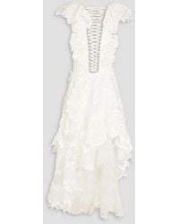 Zimmermann - Lace-up Linen And Silk-blend Gauze, Guipure Lace And Tulle Maxi Dress - Lyst