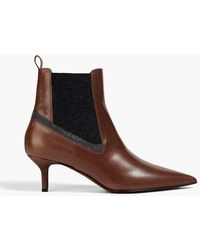 Brunello Cucinelli - Ankle boots aus leder und stretch-strick mit zierperlen - Lyst
