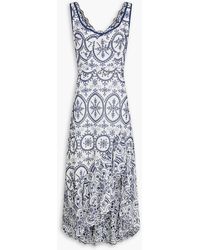 Charo Ruiz - Tatyana Belted Ruffled Broderie Anglaise Cotton-blend Midi Dress - Lyst