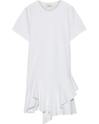 Goen.J Asymmetric Ruffle-trimmed Cotton-jersey Mini Dress - White