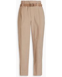 Brunello Cucinelli - Belted Cropped Twill Tapered Pants - Lyst