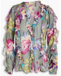 Nicholas - Ruffled Floral-print Silk-chiffon Blouse - Lyst