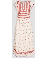 RED Valentino - Printed Embroidered Gauze Midi Dress - Lyst