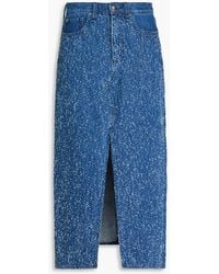 Rag & Bone - Clara Distressed Denim Midi Skirt - Lyst