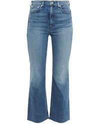 Rag & Bone Cropped Frayed High-rise Bootcut Jeans - Blue
