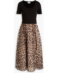 Claudie Pierlot - Tulipe Cotton-jersey Paneled Leopard-print Cotton-mousseline Midi Dress - Lyst