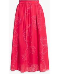 Carolina Herrera - Gathe Floral-print Silk-crepe Midi Skirt - Lyst