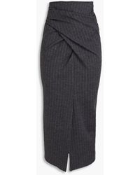 Brunello Cucinelli - Draped Pinstriped Wool And Cotton-blend Felt Midi Skirt - Lyst