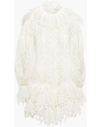 Zimmermann Tiered Broderie Anglaise Linen Mini Dress - White