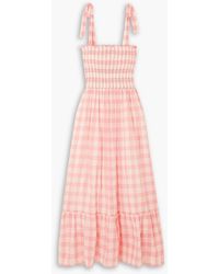 The Great - The Lagoon Shirred Gingham Linen And Cotton-blend Dress - Lyst
