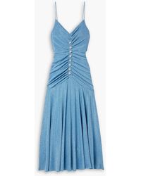 Monique Lhuillier - Crystal-embellished Ruched Metallic Stretch-jersey Maxi Dress - Lyst