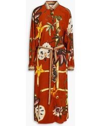 Camilla - Embellished Printed Silk Crepe De Chine Midi Shirt Dress - Lyst