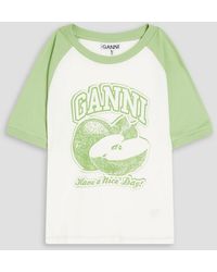 Ganni - Zweifarbiges t-shirt aus baumwoll-jersey mit print - Lyst