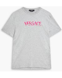 Versace - Embroidered Logo-print Cotton-jersey T-shirt - Lyst