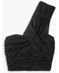 A.L.C. - Apollo One-shoulder Cropped Gathered Linen-blend Top - Lyst