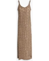 Brunello Cucinelli - Sequin-Embellished Open-Knit Linen-Blend Midi Dress - Lyst