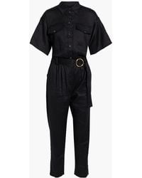 FRAME - Cropped Belted Twill Jumpsuit - Lyst