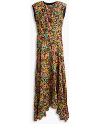 Saloni - Divya Pleated Floral-print Silk Crepe De Chine Maxi Dress - Lyst