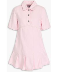 Ganni - Pleated Denim Mini Shirt Dress - Lyst