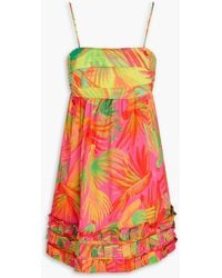 FARM Rio - Ruffled Printed Cotton-mousseline Mini Dress - Lyst