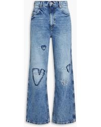 Sandro - Patty Embroidered Distressed High-rise Wide-leg Jeans - Lyst