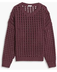 Brunello Cucinelli - Sequin-embellished Open-knit Cashmere And Silk-blend Sweater - Lyst