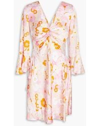 Maje - Ruched Floral-print Satin Mini Dress - Lyst