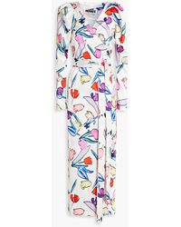 ROTATE BIRGER CHRISTENSEN - Printed Satin Midi Wrap Dress - Lyst