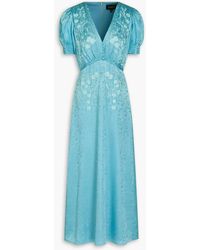 Saloni - Lea Embroidered Silk-Satin Jacquard Midi Dress - Lyst