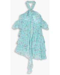 Alessandra Rich - Violet Ruffled Floral-print Silk-georgette Halterneck Mini Dress - Lyst