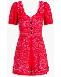 FARM Rio - Cutout Floral-print Linen-blend Playsuit - Lyst