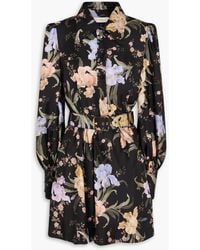 Zimmermann - Belted Floral-Print Silk-Twill Mini Shirt Dress - Lyst
