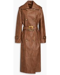 Rejina Pyo - Belted Double-breasted Faux Leather Trench Coat - Lyst