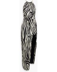 Nicholas - Benita Cutout Zebra-print Silk-satin Halterneck Maxi Dress - Lyst