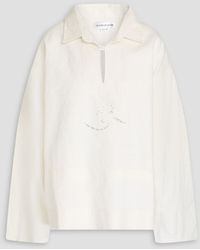 Victoria Beckham - Broderie Anglaise-Trimmed Linen And Cotton-Blend Blouse - Lyst