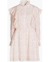 Claudie Pierlot - Hemdkleid aus baumwolle mit floralem print und rüschenbesatz - Lyst