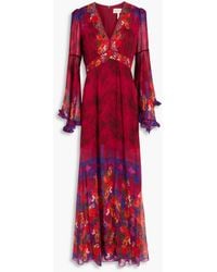 Saloni - Poppy Ruffled Floral-Print Silk-Georgette Maxi Dress - Lyst