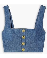 Adam Lippes - Quinn Button-Embellished Cropped Denim Top - Lyst