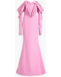 Rhea Costa - Off-The-Shoulder Draped Satin Gown - Lyst
