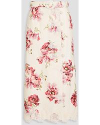 Zimmermann - Lace-trimmed Floral-print Linen Midi Skirt - Lyst