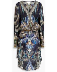 Camilla - Wrap-effect Crystal-embellished Printed Silk Crepe De Chine Mini Dress - Lyst
