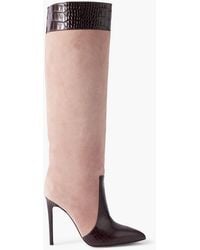 Paris Texas - Croc-Effect Leather-Trimmed Suede Knee-High Boots - Lyst