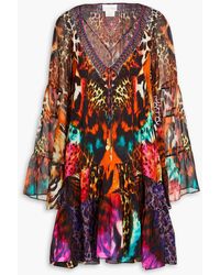 Camilla - Embellished Printed Silk-chiffon Mini Dress - Lyst