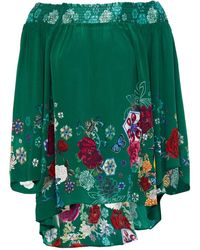 Camilla Off-the-shoulder Floral-print Silk Crepe De Chine Top - Green