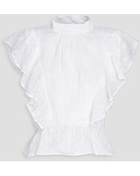 FRAME - Ruffled Broderie Anglaise Ramie Top - Lyst