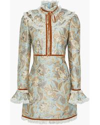 Zimmermann - Ladybeetle Ruffled Printed Wool And Silk-blend Satin-twill Mini Dress - Lyst