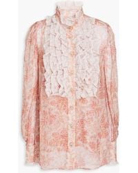 Zimmermann - Bluse aus georgette mit floralem print und spitzenbesatz - Lyst