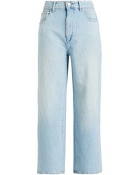 DL1961 Hepburn Cropped Distressed High-rise Wide-leg Jeans - Blue